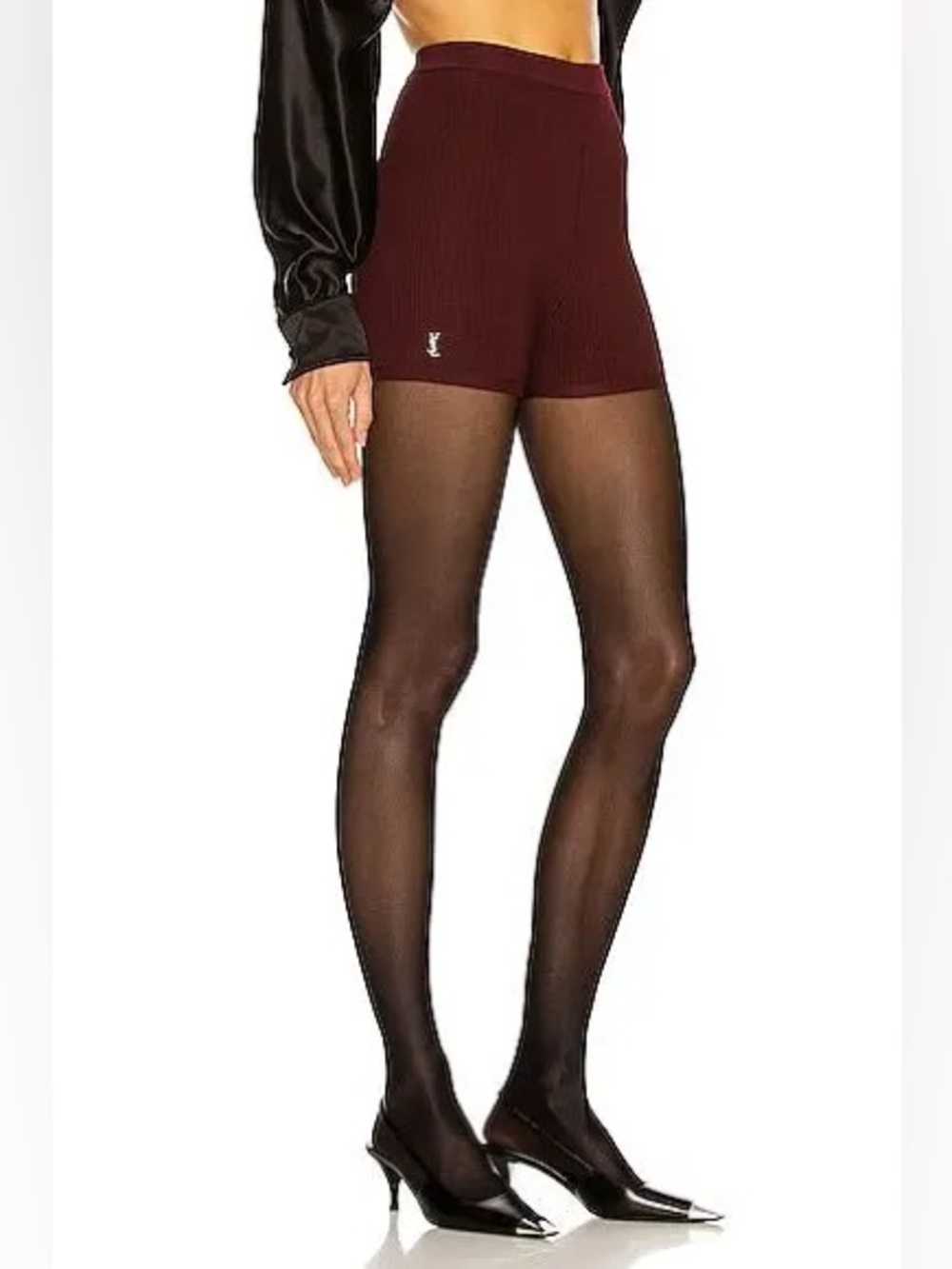 Saint Laurent Ribbed Wine-Red Bike Shorts with Gold Logo